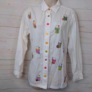 Silver Threads Size S Beach Pail Embroidered Shirt Swimsuit Coverup